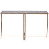 Black sandblasted wood console table with champagne metal frame.