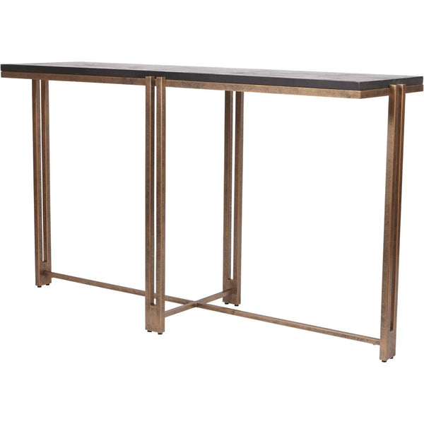 Black wood console table with champagne metal frame | Home Centre Direct UK