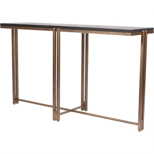 Black wood console table with champagne metal frame | Home Centre Direct UK