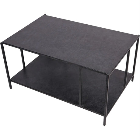 Rectangular black coffee table with a mottled finish and lower shelf.