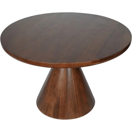 Dark wooden round table with a conical base.