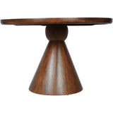 Dark wood round table with a conical pedestal base.