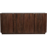 Dark wood sideboard with vertical slatted doors.