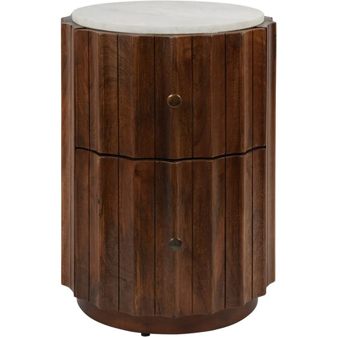 Brown wooden bedside with marble top and two drawers | Home Centre Direct UK