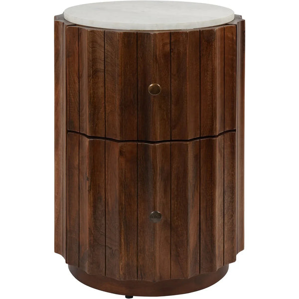 Brown wooden bedside with marble top and two drawers | Home Centre Direct UK