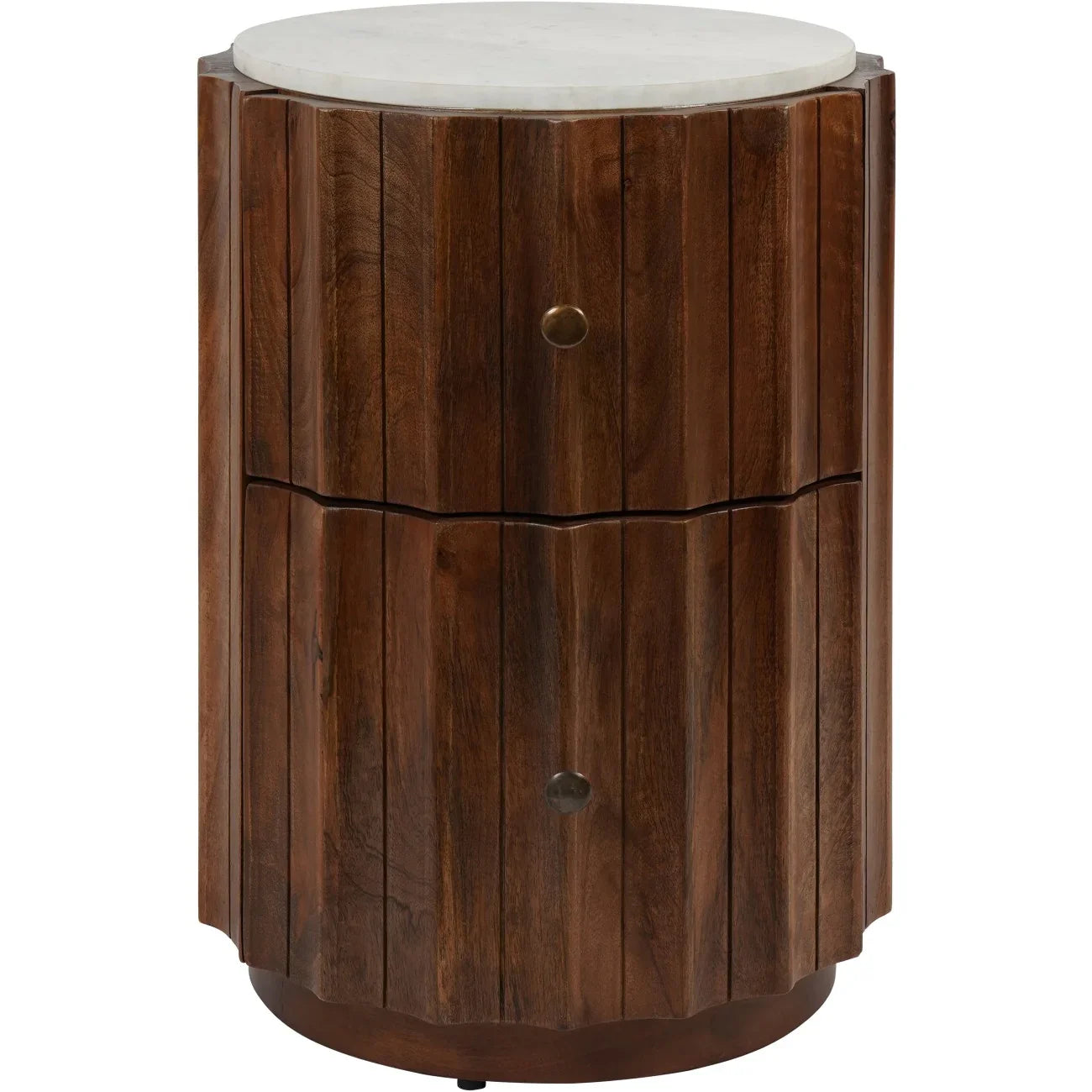 Brown wooden bedside with marble top and two drawers | Home Centre Direct UK