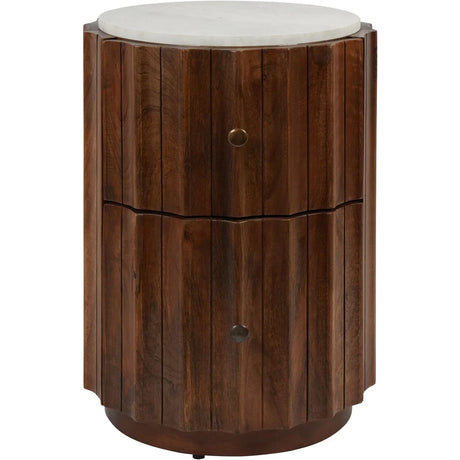 Brown wooden bedside with marble top and two drawers | Home Centre Direct UK