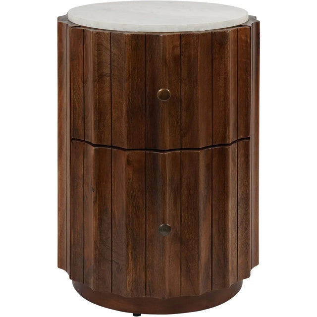 Brown wooden bedside with marble top and two drawers | Home Centre Direct UK