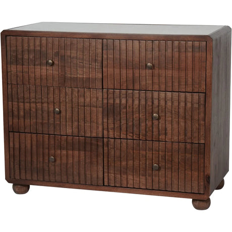 Brown wooden chest with six drawers and a marble top | Home Centre Direct UK