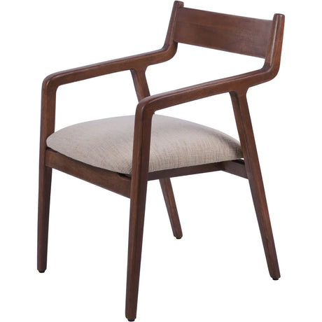 Brown wooden dining chair with beige upholstered seat | Home Centre Direct UK