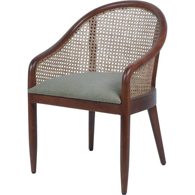 Brown oak armchair with cane back and green upholstered seat | Home Centre Direct UK
