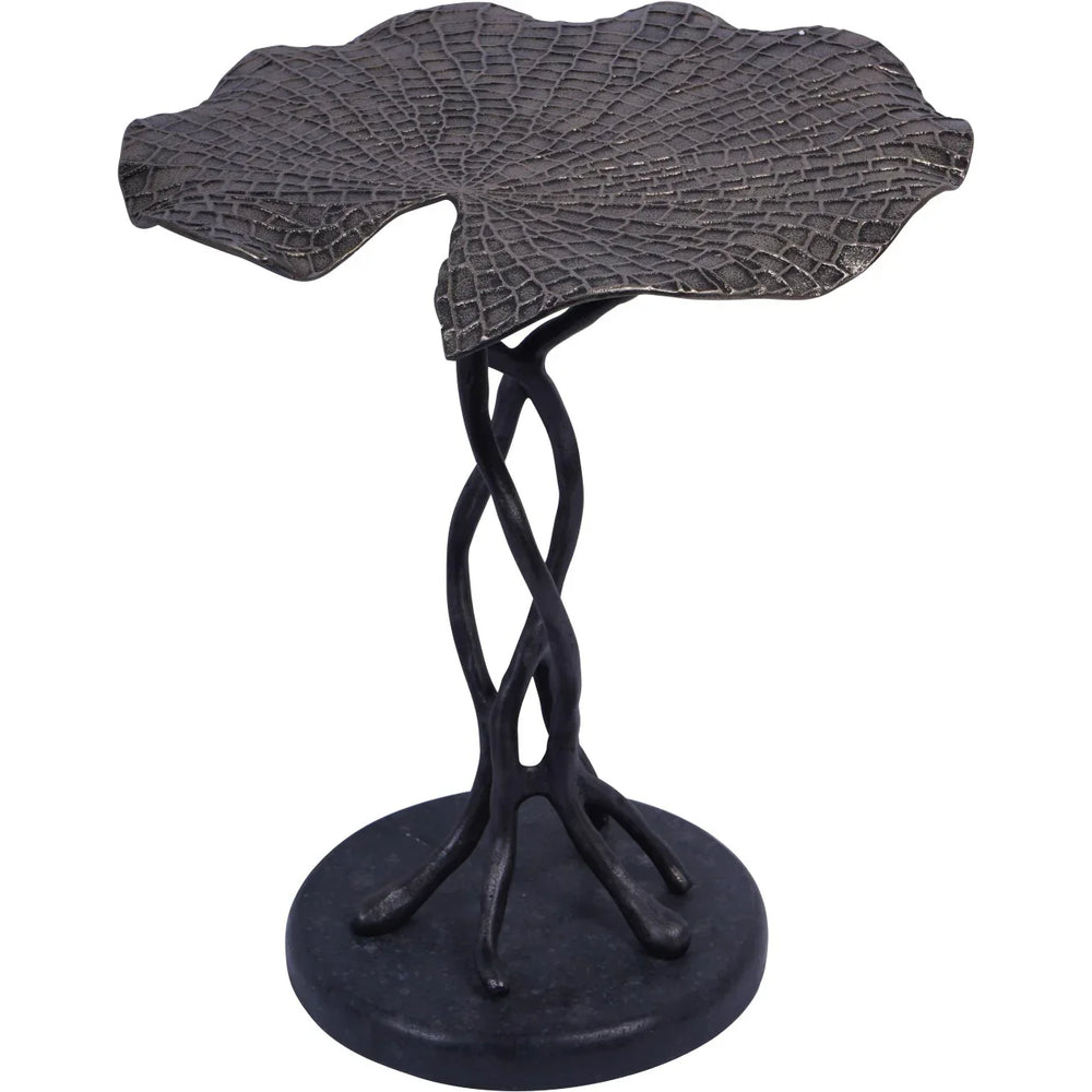 Dark cast aluminium side table with leaf-shaped top | Home Centre Direct UK