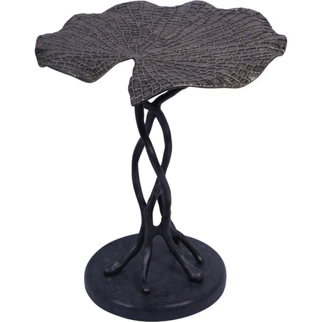 Dark cast aluminium side table with leaf-shaped top | Home Centre Direct UK