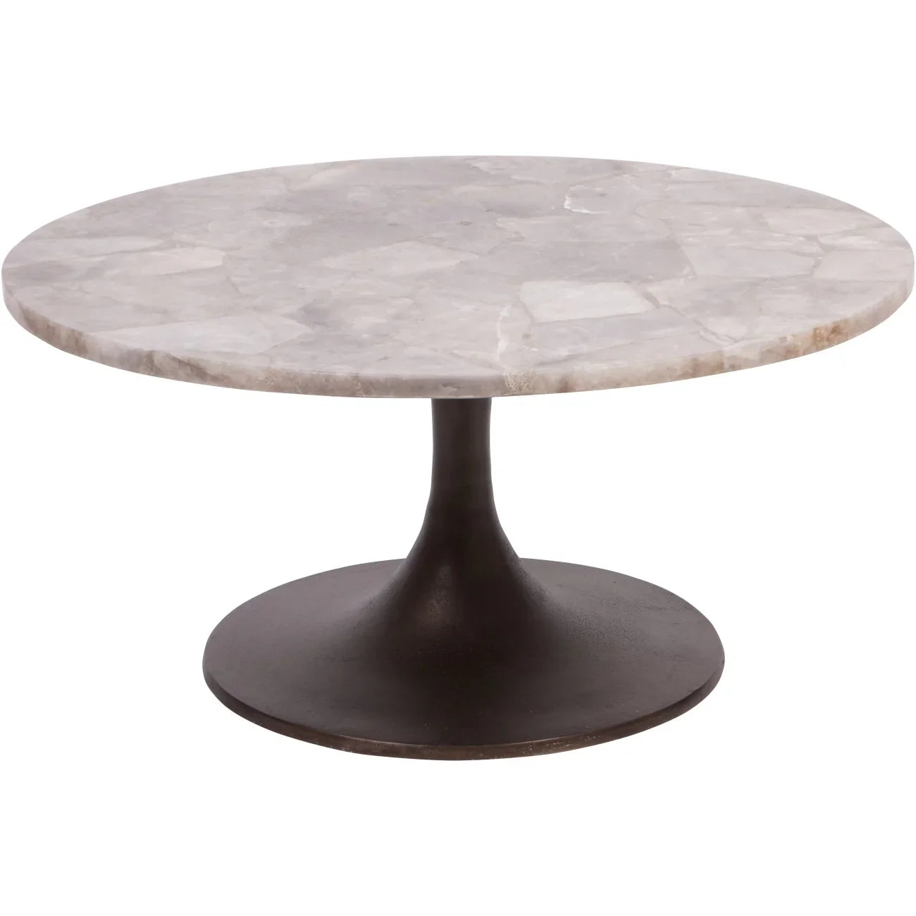 Round smokey quartz coffee table with dark pedestal base | Home Centre Direct UK