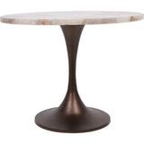 Round side table with a smokey quartz top and dark bronze pedestal base.