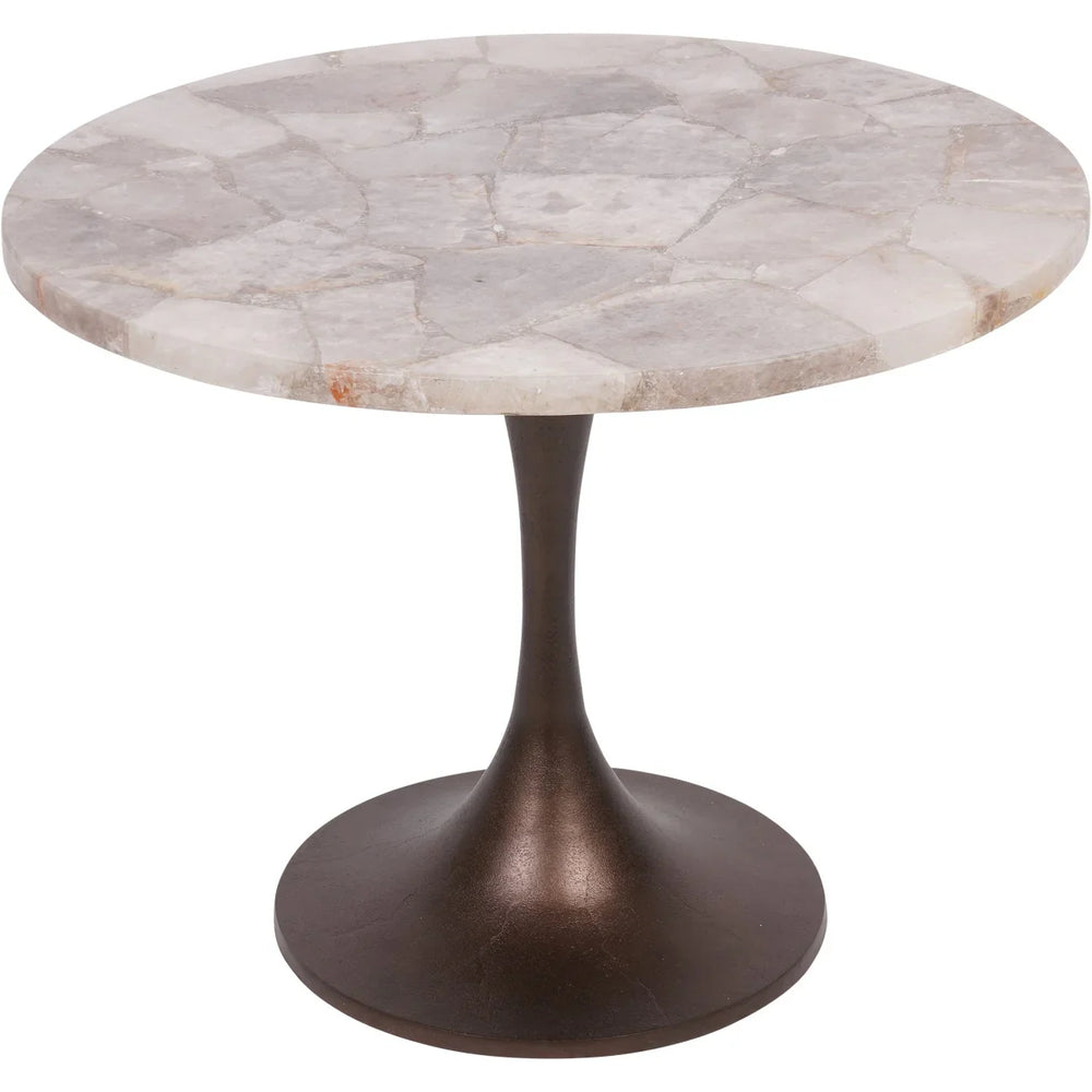 Smokey quartz round side table with bronze pedestal base | Home Centre Direct UK