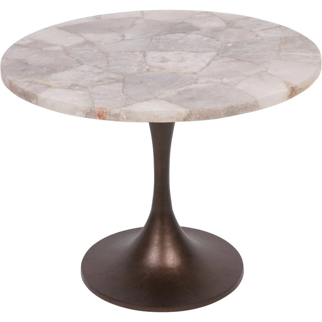 Smokey quartz round side table with bronze pedestal base | Home Centre Direct UK