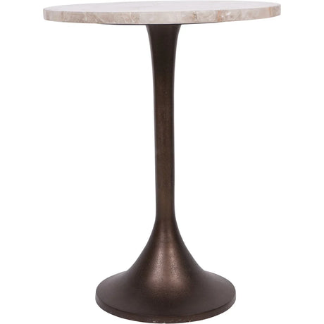 Round side table with marble top and bronze pedestal base.