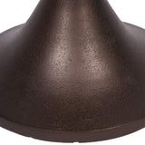 Dark brown table base with textured surface detail.