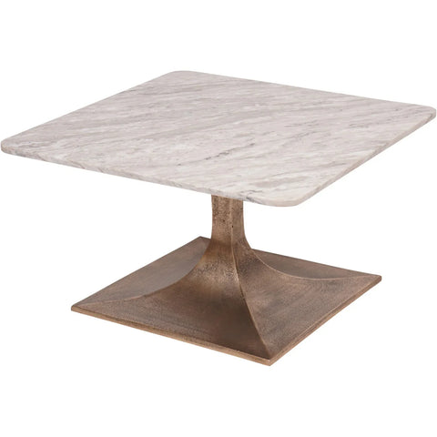 Gray marble square coffee table with bronze pedestal base | Home Centre Direct UK