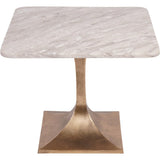 Square marble tabletop with a bronze pedestal base.