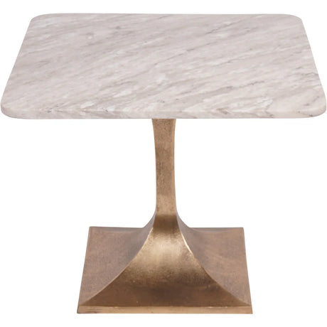 Square marble tabletop with a bronze pedestal base.