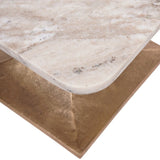 Beige marble tabletop with smooth edges and a textured gold base.