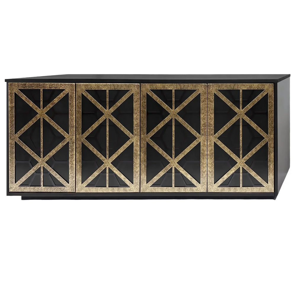 Black sideboard with gold fretwork doors | Home Centre Direct UK