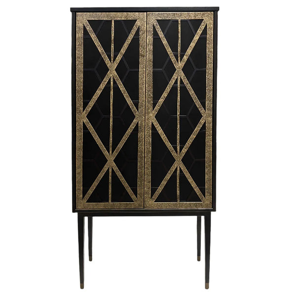 Black and gold geometric bar cabinet on tall legs | Home Centre Direct UK