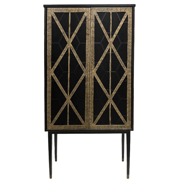 Black and gold geometric bar cabinet on tall legs | Home Centre Direct UK