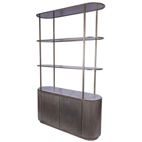 Aged gold shelving unit with storage and marble top | Home Centre Direct UK