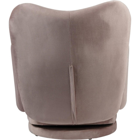 Back view of dusky pink velvet swivel chair showing smooth texture