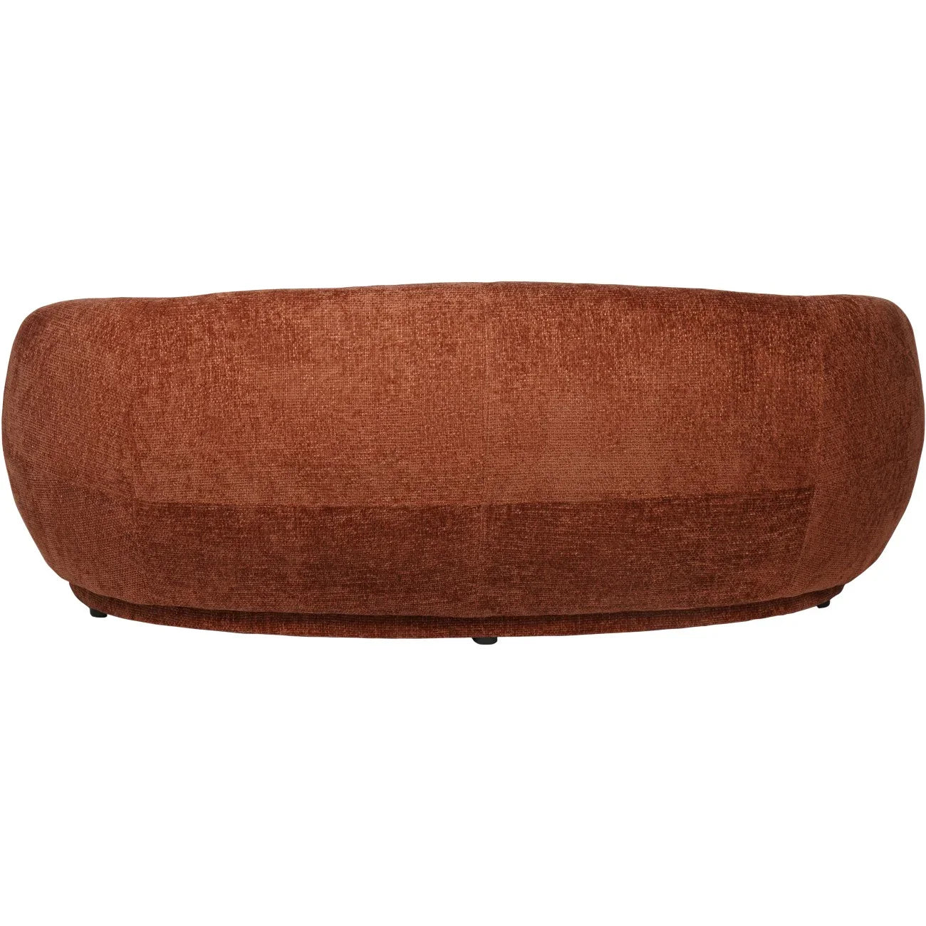 Terracotta curved sofa back view with textured fabric finish.
