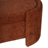 Terracotta fabric bench corner with textured weave detail.