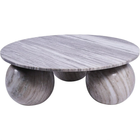 Grey marble round coffee table with spherical legs | Home Centre Direct UK