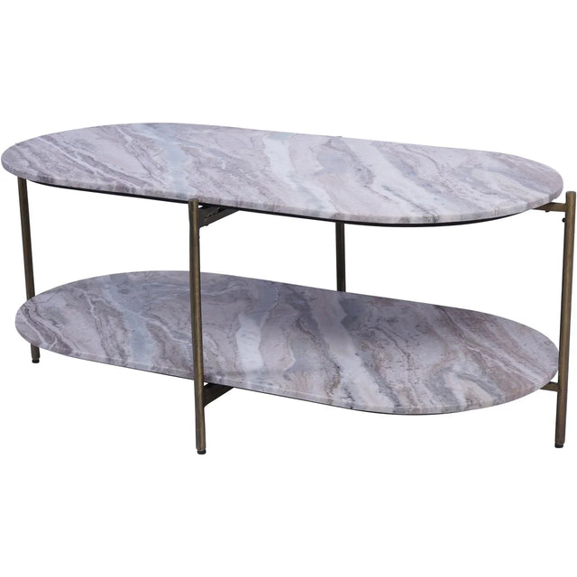 Gray marble oval coffee table with brass legs | Home Centre Direct UK