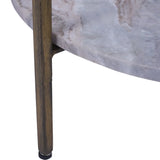 Marble tabletop with wooden leg detail, showcasing natural textures.
