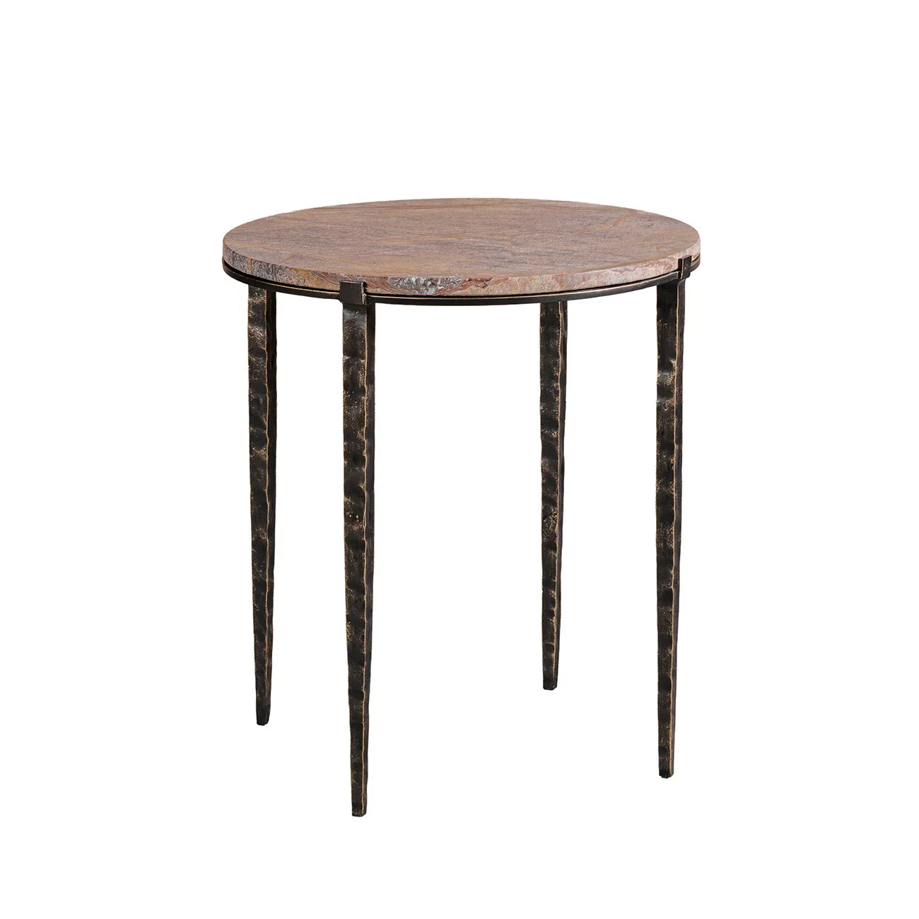 Brown marble round side table with slender metal legs | Home Centre Direct UK