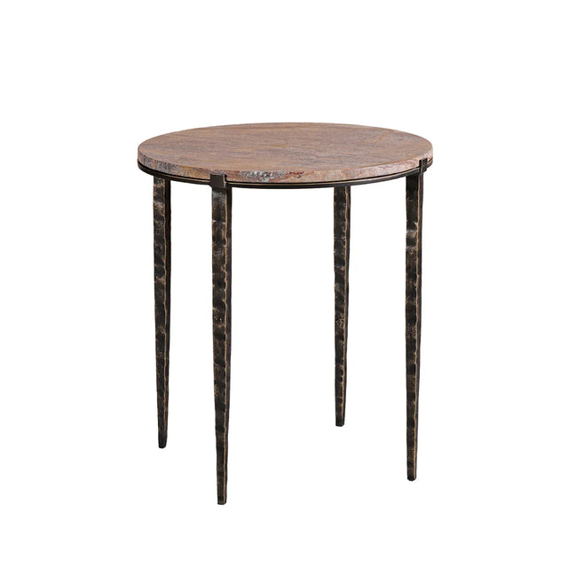 Brown marble round side table with slender metal legs | Home Centre Direct UK
