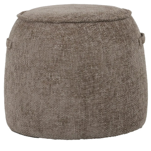 Brown textured stool with a woven fabric surface.