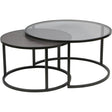 Black metal nesting coffee tables with glass and wood tops | Home Centre Direct UK