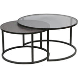 Black metal nesting coffee tables with glass and wood tops | Home Centre Direct UK