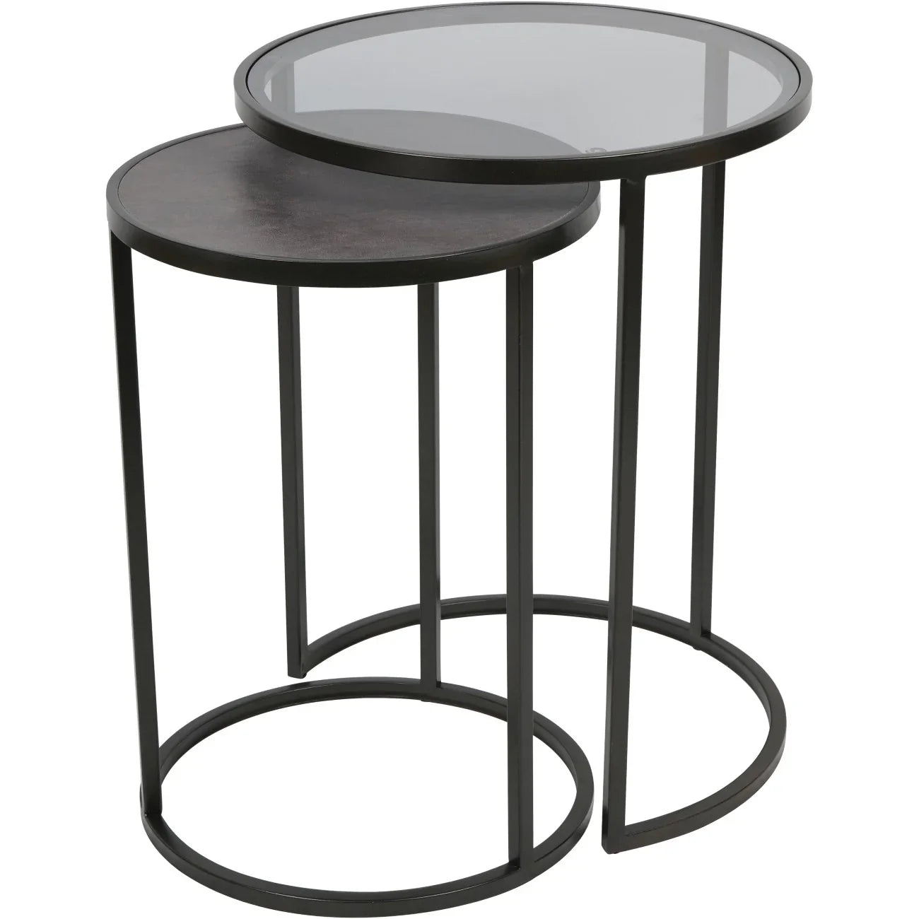 Black metal nesting tables with glass and wood tops | Home Centre Direct UK