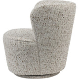 Natural textured swivel chair with speckled fabric detail.