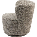 Mocha swivel chair with textured slub fabric, side view.