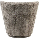 Mocha swivel chair back with textured slub fabric detail.