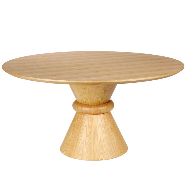 Natural wood round dining table with pedestal base | Home Centre Direct UK