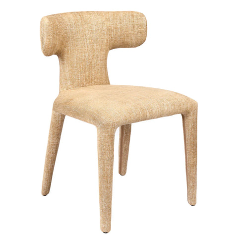 Wheat-colored upholstered dining chair with textured fabric finish.