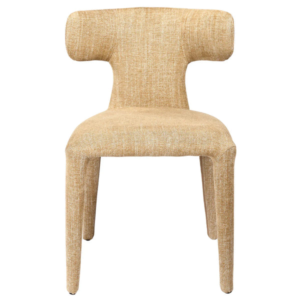 Wheat-colored upholstered dining chair with curved backrest | Home Centre Direct UK