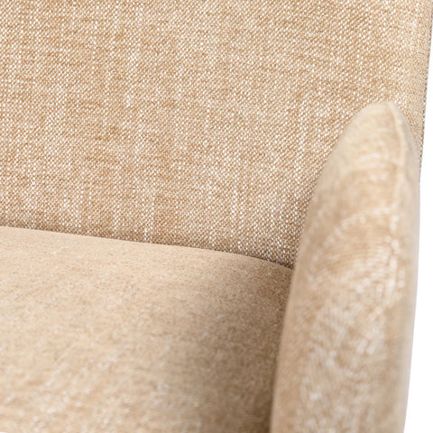 Wheat-colored chair fabric with textured weave detail.